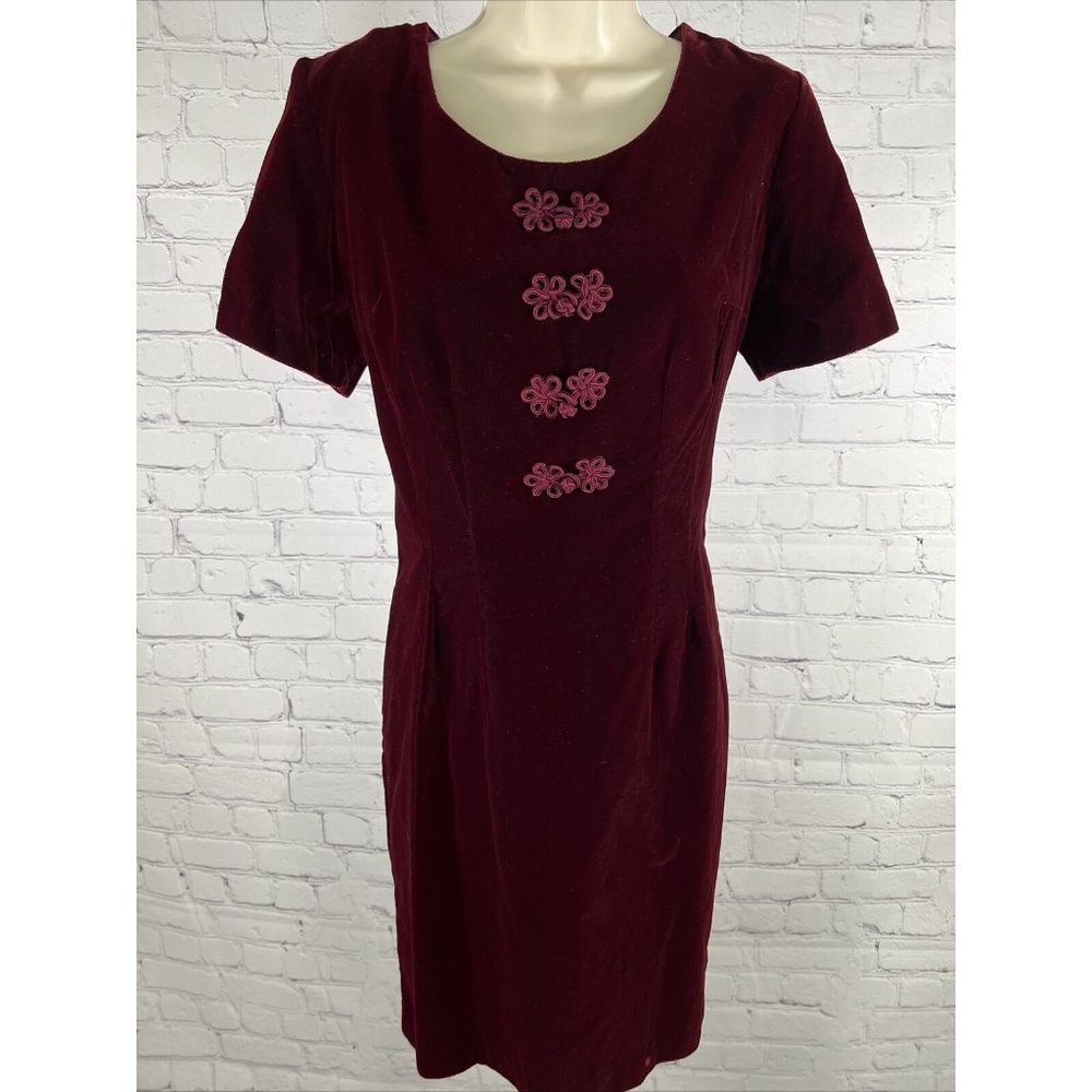 Vintage My Michelle Crushed Velvet Cocktail Dress 10P Petite Dark Burgundy Nice!
